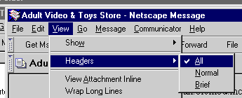 Netscape: View > Headers > All
