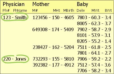 Sample hierarchical database