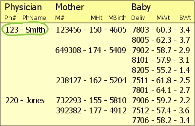 Sample hierarchical database