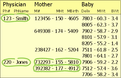 Sample hierarchical database