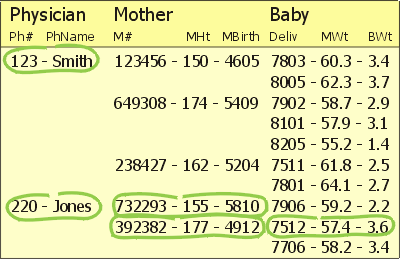 Sample hierarchical database