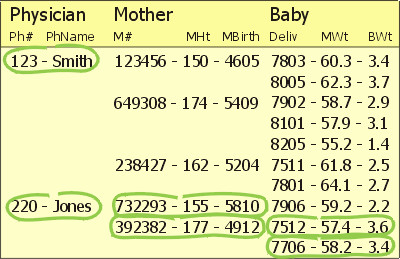 Sample hierarchical database