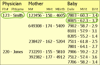 Sample hierarchical database